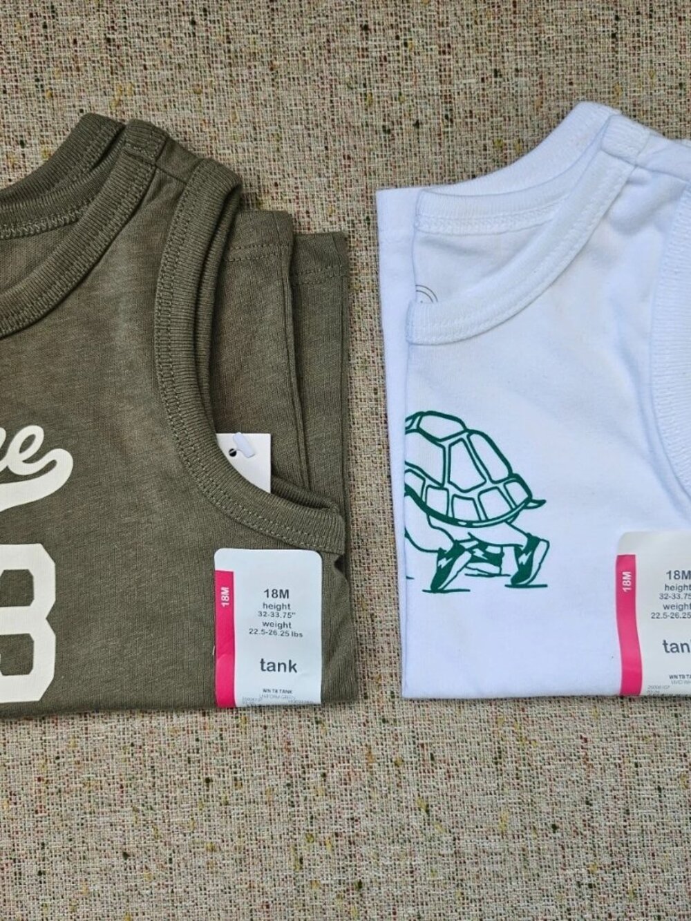Wonder Nation Kid Tank Top Shirt Sleeve Less Tshirt Lot of 2 White and Olive 18M